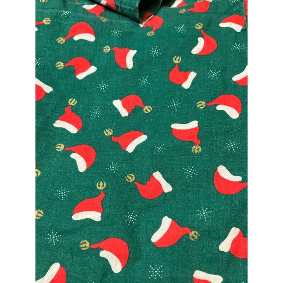 Christmas Themed Green Button-Up Scrub Jacket With Santa Hat Print Homemade - Picture 2 of 10